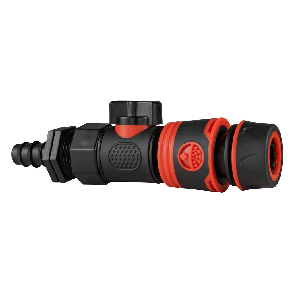 16mm Barbed Straight with BSPF-Quick Connect Valve & Hose Connector Black Soft