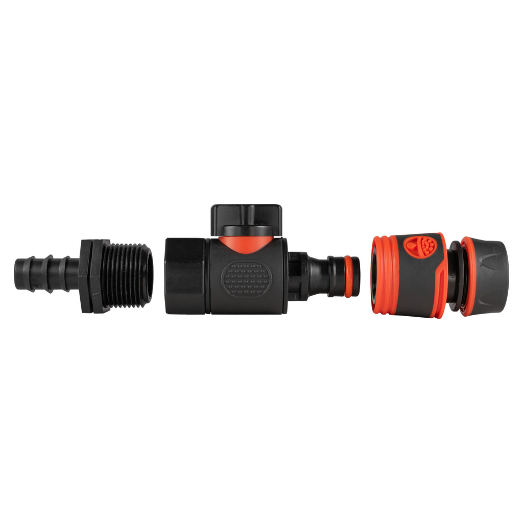 16mm Barbed Straight with BSPF-Quick Connect Valve & Hose Connector Black Soft