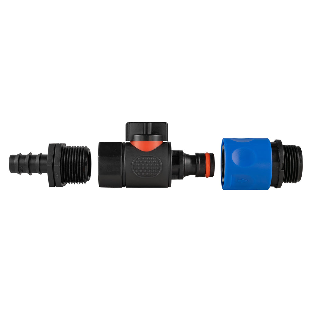 16mm Barbed Straight with BSPF-Quick Connect Valve & Hose Connector 3/4" BSPM