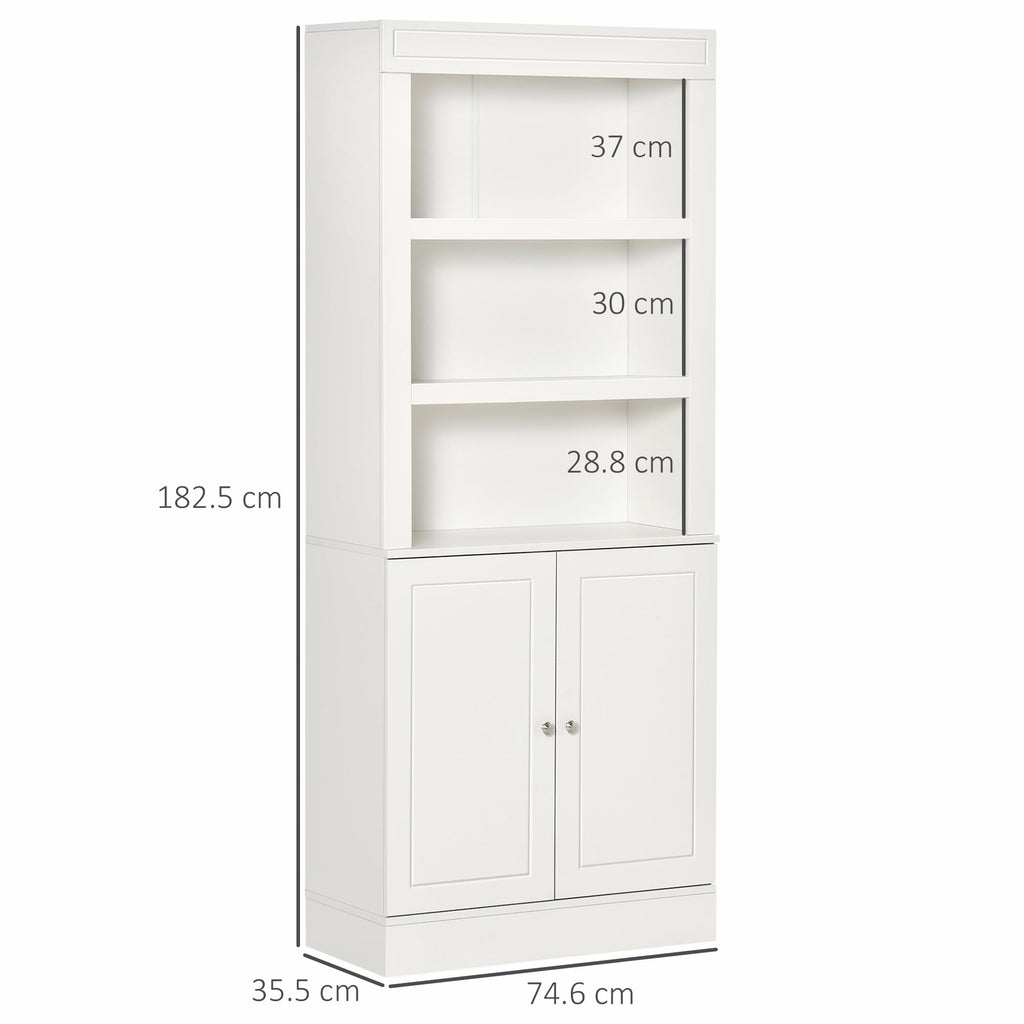 HOMCOM Kitchen Cupboard with 6-tier Shelving, Freestanding Storage Cabinet, Pantry Cupboard with 3 Open Compartments and Double-door Cabinet with Adjustable Shelves, White