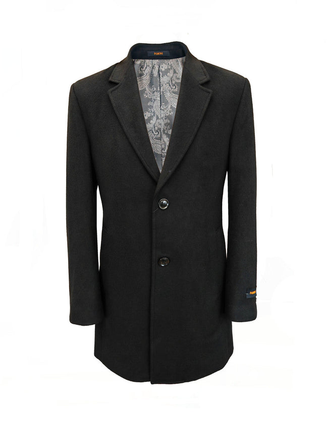 Men's Black Mid-Length Overcoat