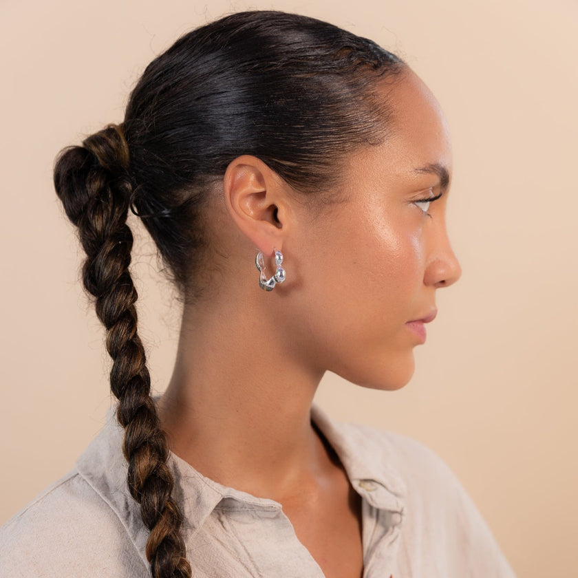 Gaia Link Sculptural Grey Jasper Statement Hoops Silver