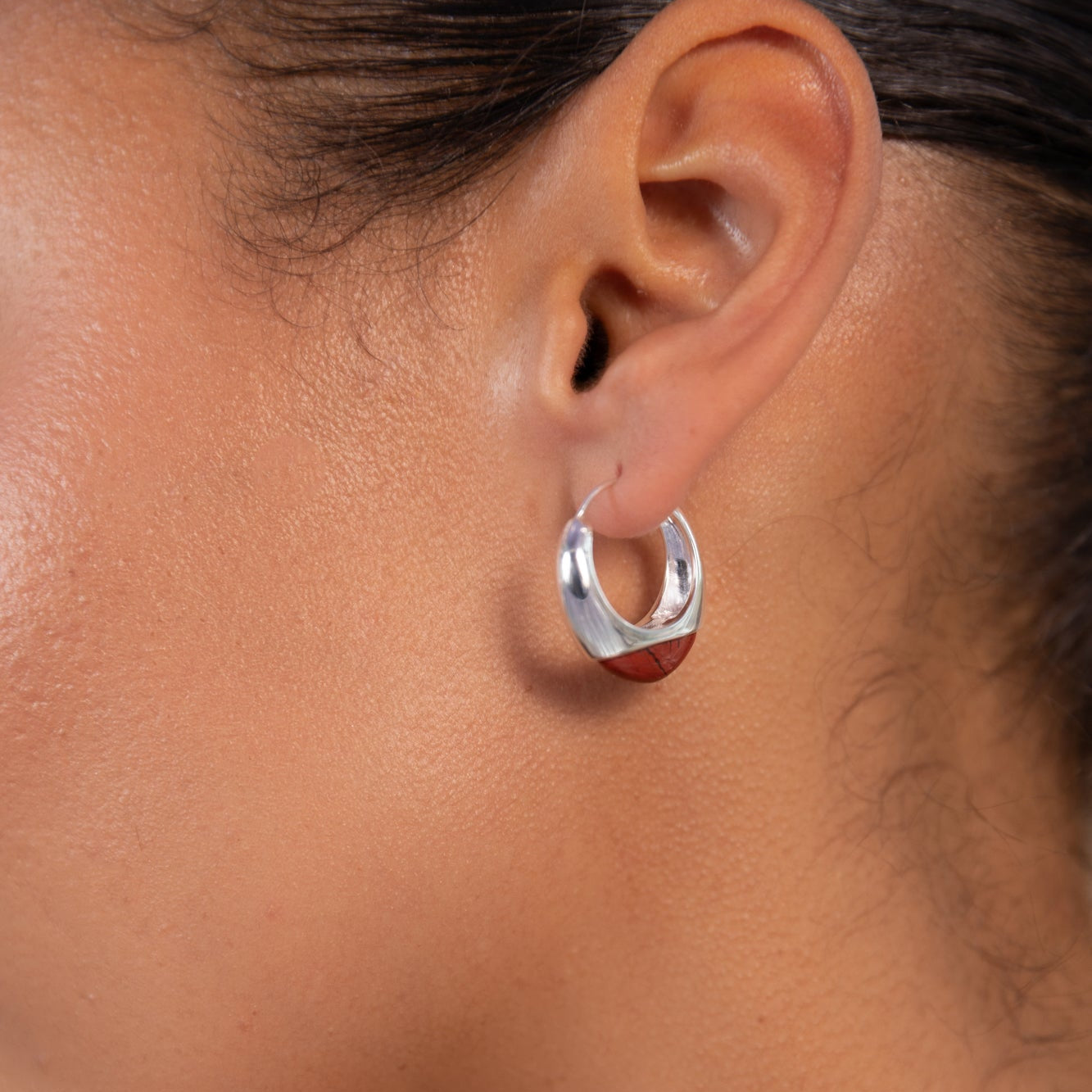 Pendientes Ember Aros de Plata con Piedra Jaspe Rojo