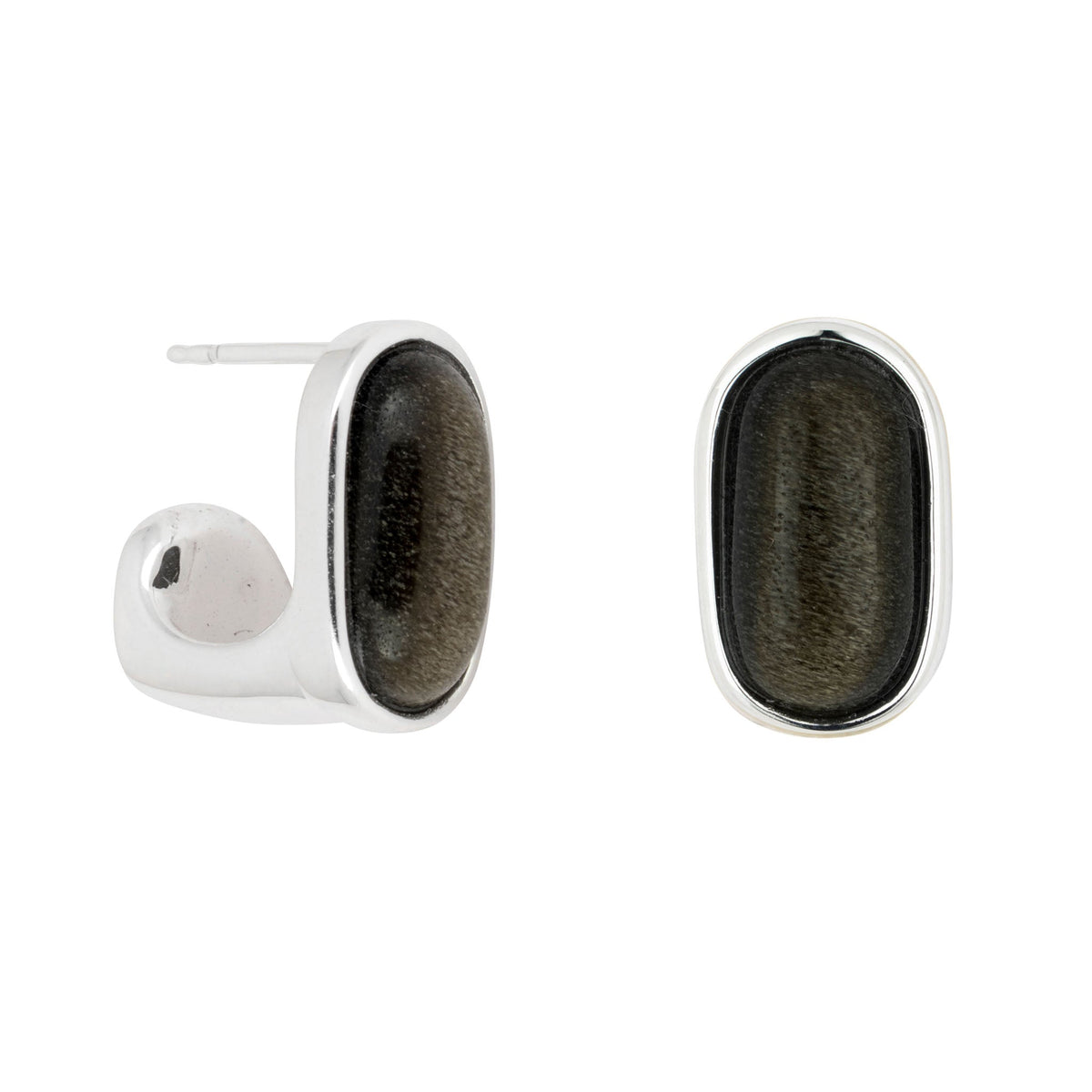 Schwarze Obsidian Ohrringe Oval Silber