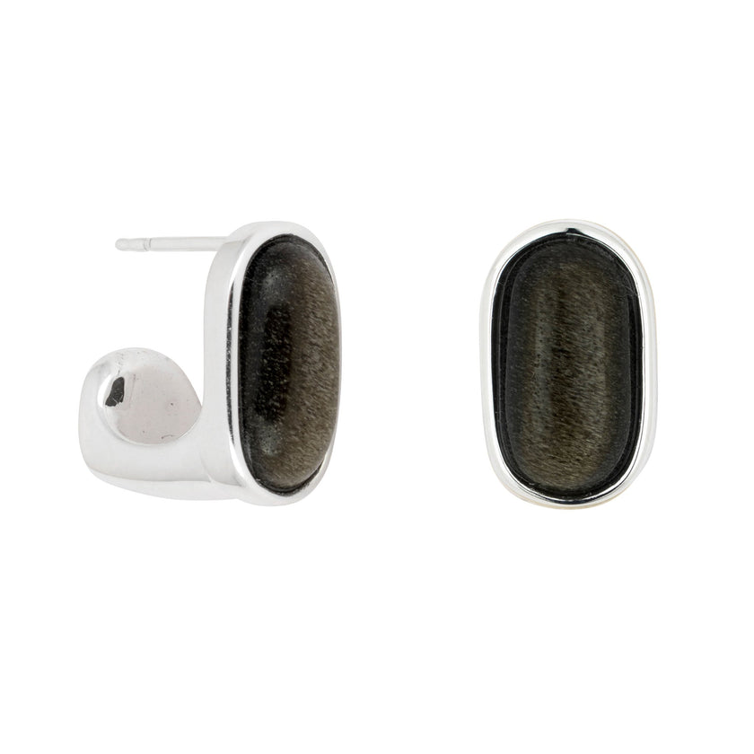 Schwarze Obsidian Ohrringe Oval Silber