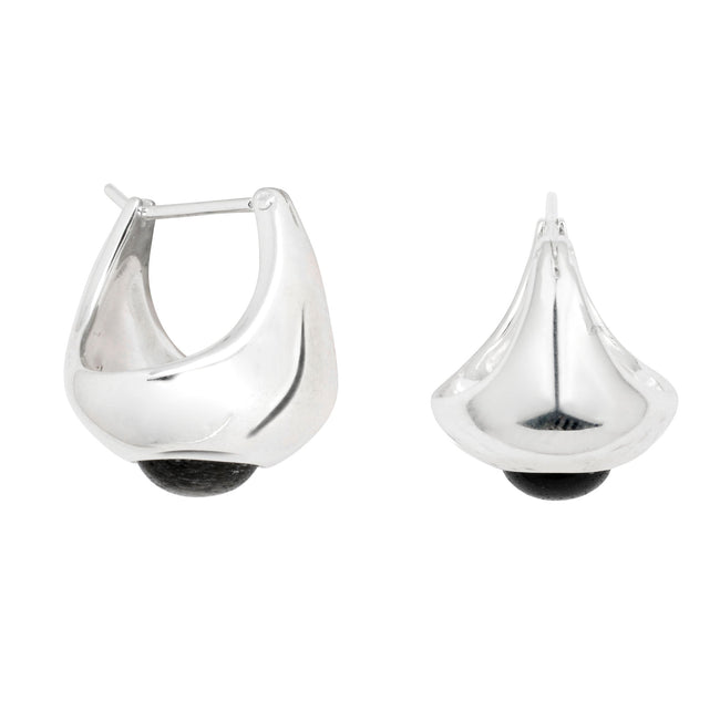 Bold Sol Hoop Earrings with Black Onyx in Silver
