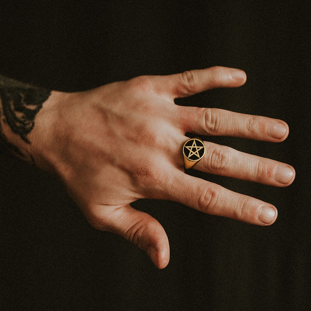 Gold Pentagram Signet Ring