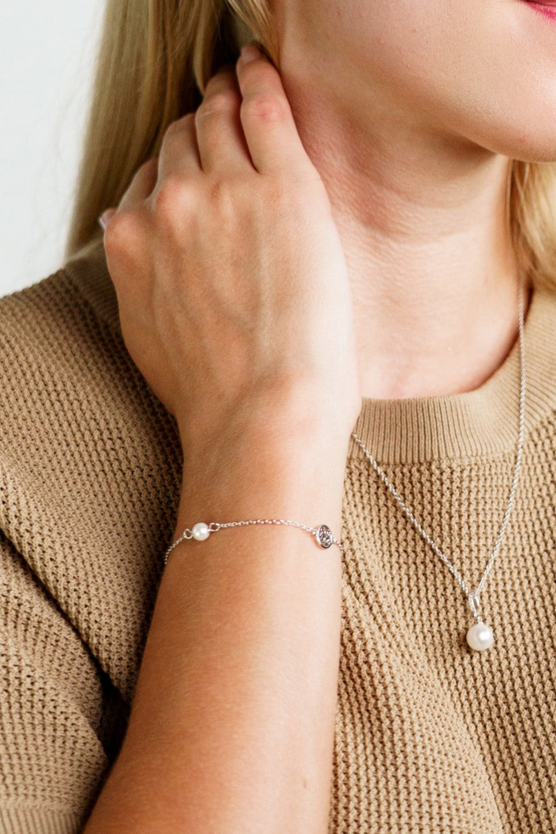 ADAGIO TOUCH OF SPARKLE PEARL BRACELET SILVER 15CM + 4CM