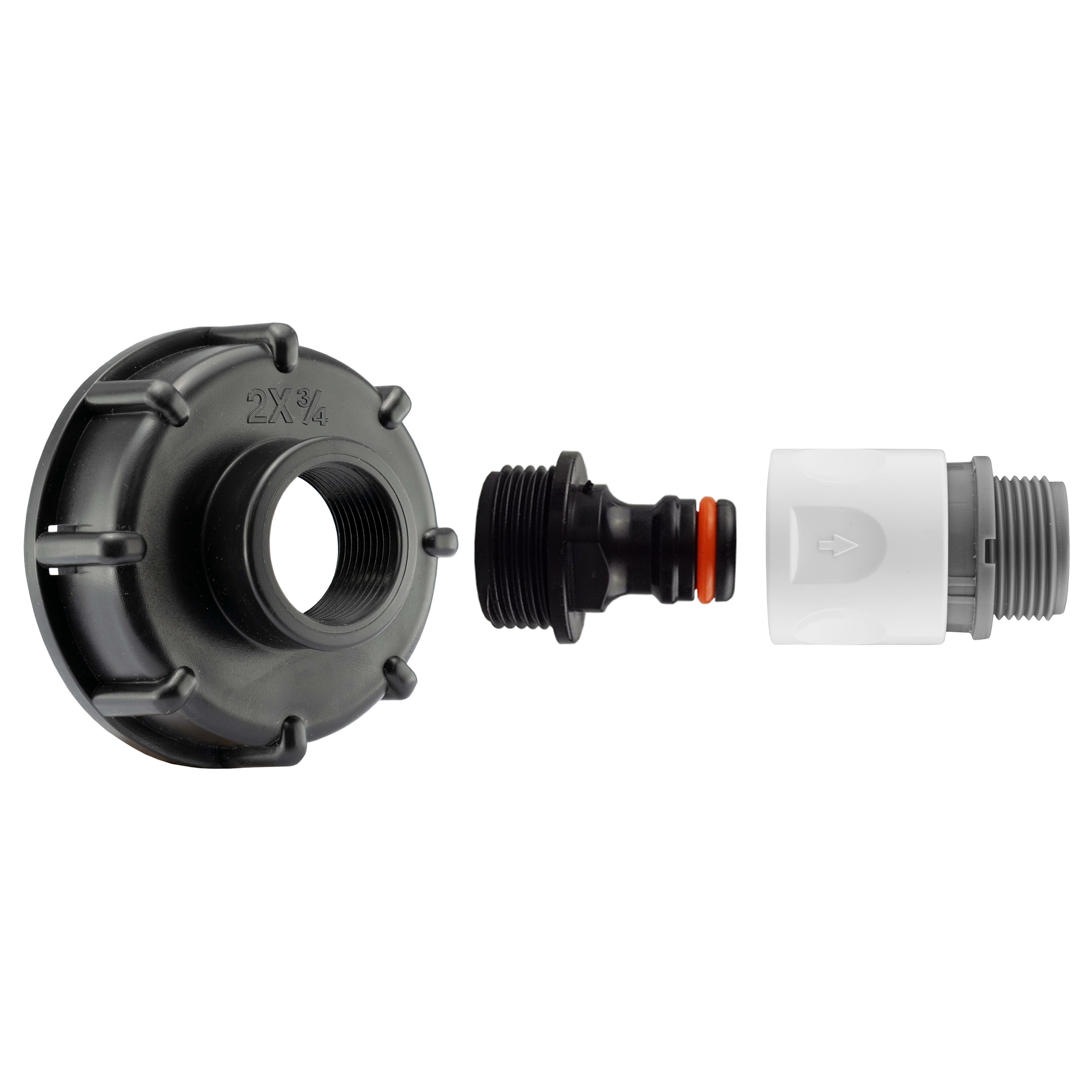 IBC 2” S60X6 Cap with Male Quick Connector and ¾” BSP Threaded Hose Connector