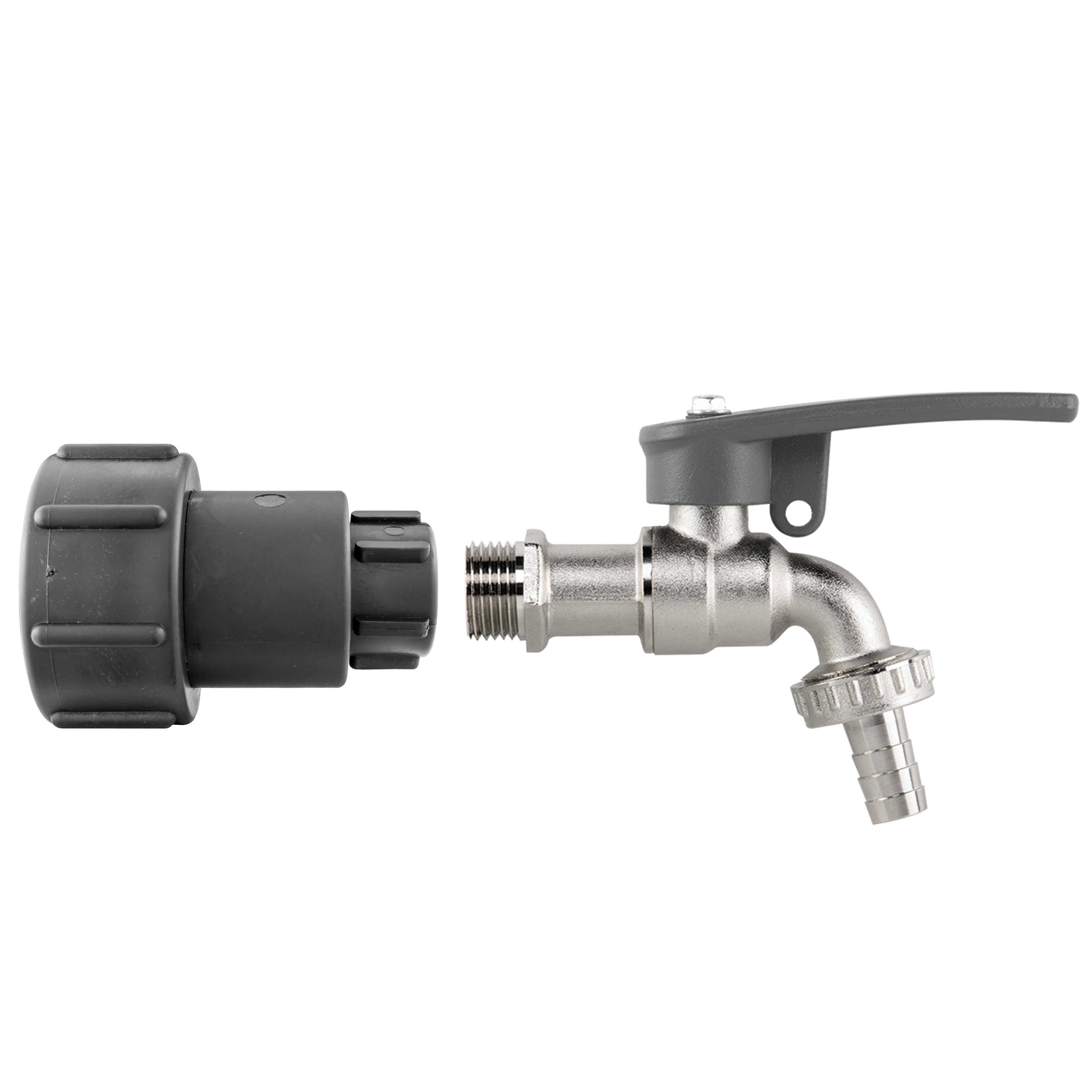 IBC 2" S60X6 - 1/2" BSP Extender Adaptor with Lever Tap with Hose Barb and Side Lock