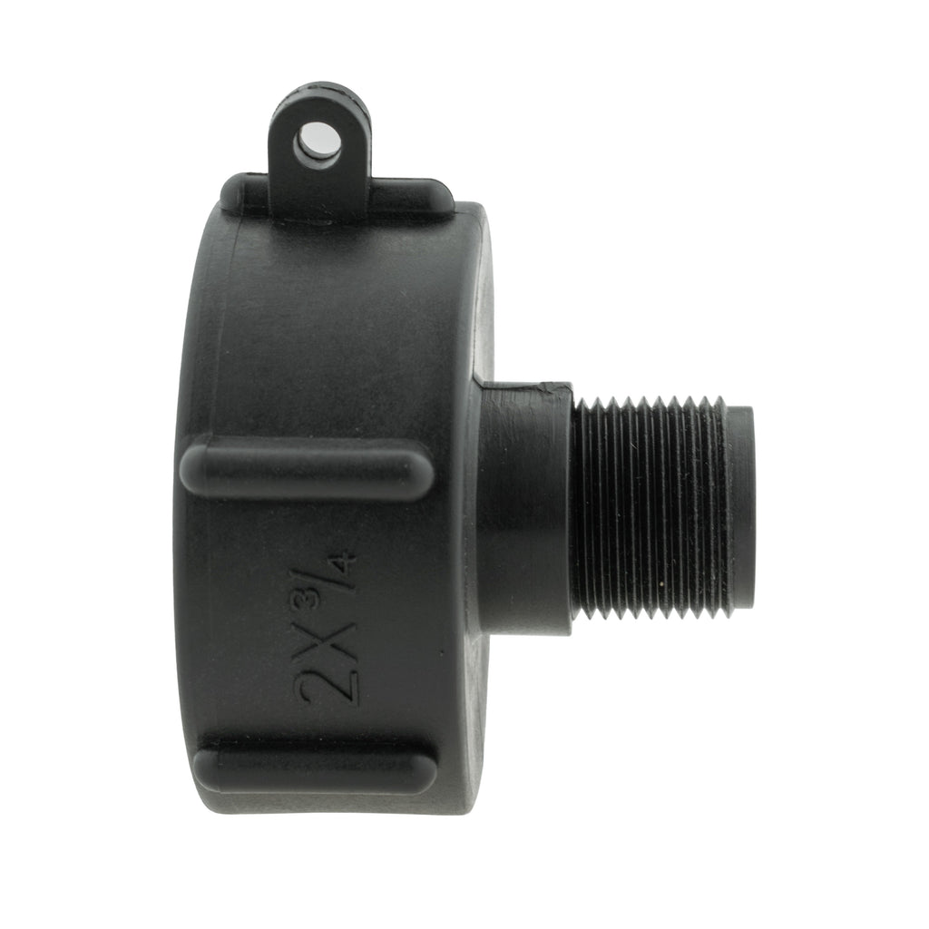 IBC 2” S60X6 Cap with BSPF Thread-Quick Connect Male Valve and Hose Connector Black