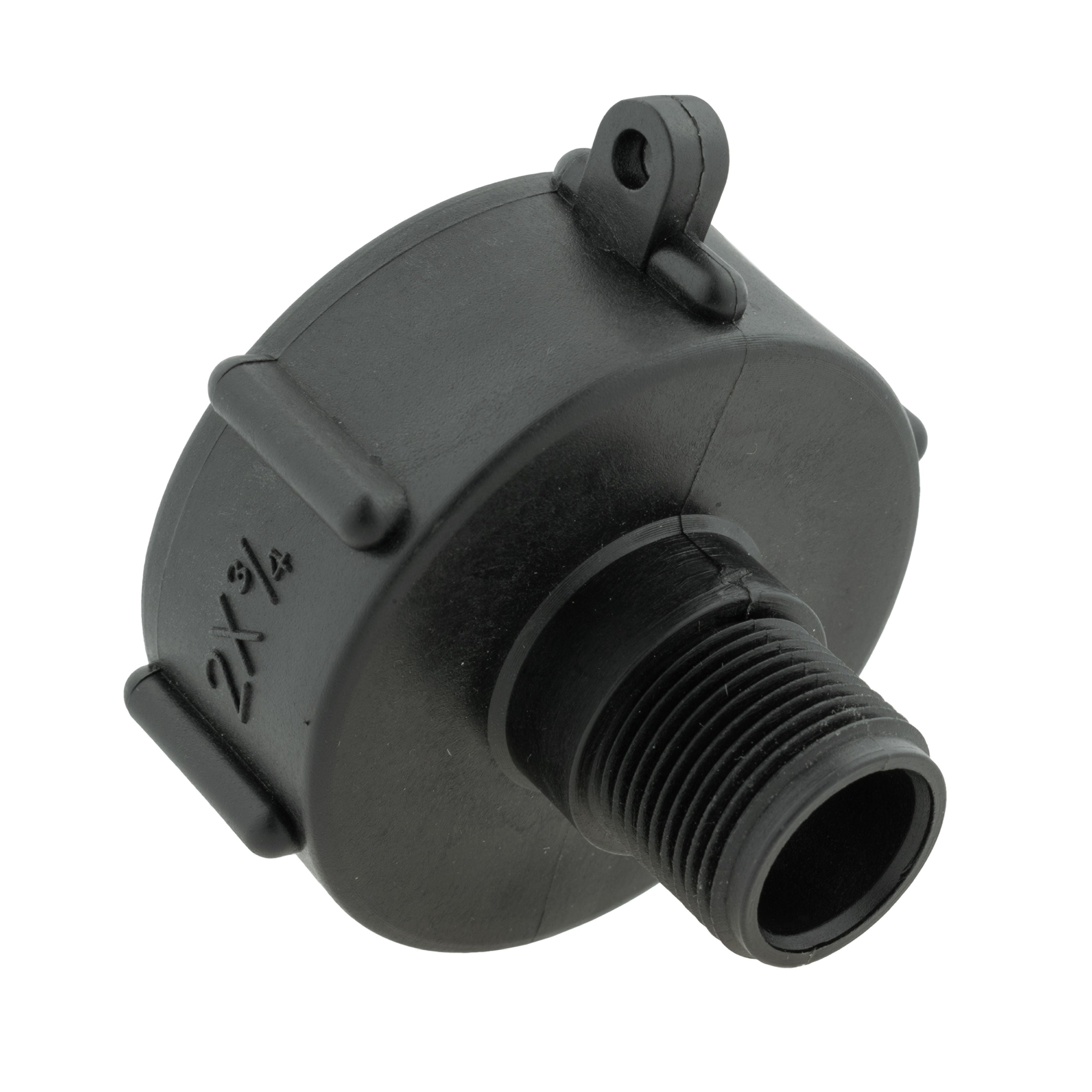 IBC 2” S60X6 Cap with BSPF Thread-Quick Connect Male Valve and Hose Connector Black