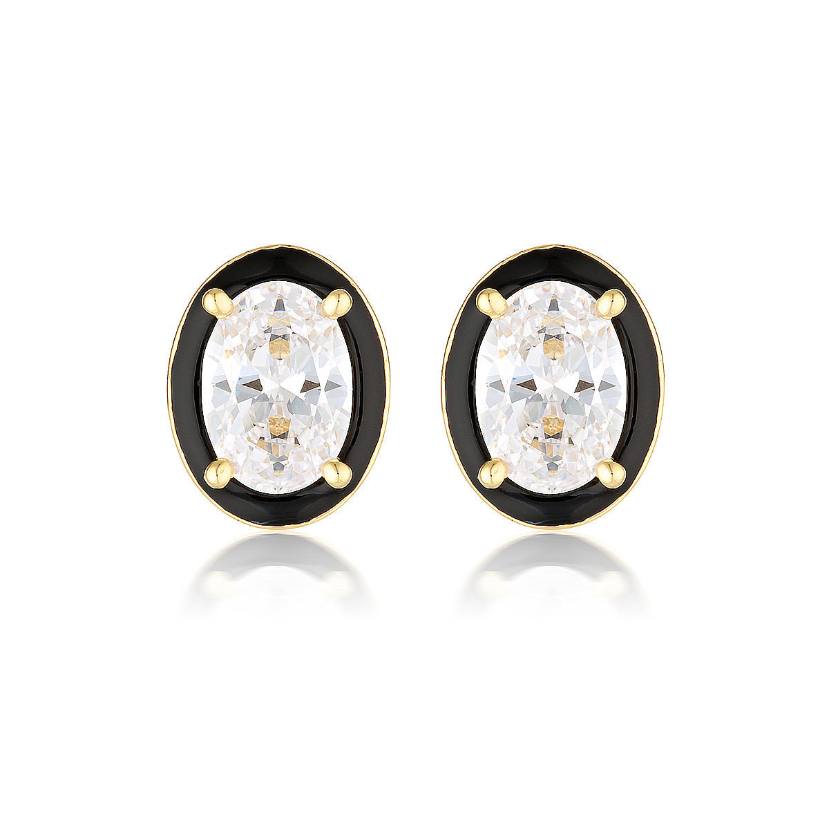 REFLECTION OVAL STUD EARRINGS GOLD & BLACK ENAMEL
