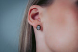 REFLECTION OVAL STUD EARRINGS GOLD & BLACK ENAMEL