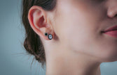 REFLECTION OVAL STUD EARRINGS SILVER & BLACK ENAMEL