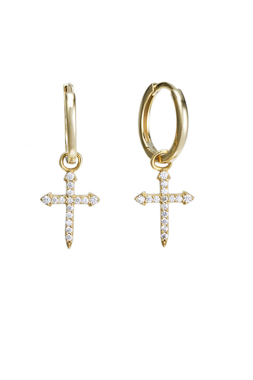 A CHRISTMAS JOURNEY CROSS HOOP EARRINGS GOLD