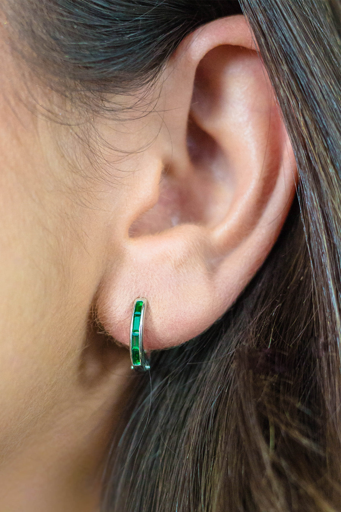 BAGUETTE HOOP SILVER AND GREEN