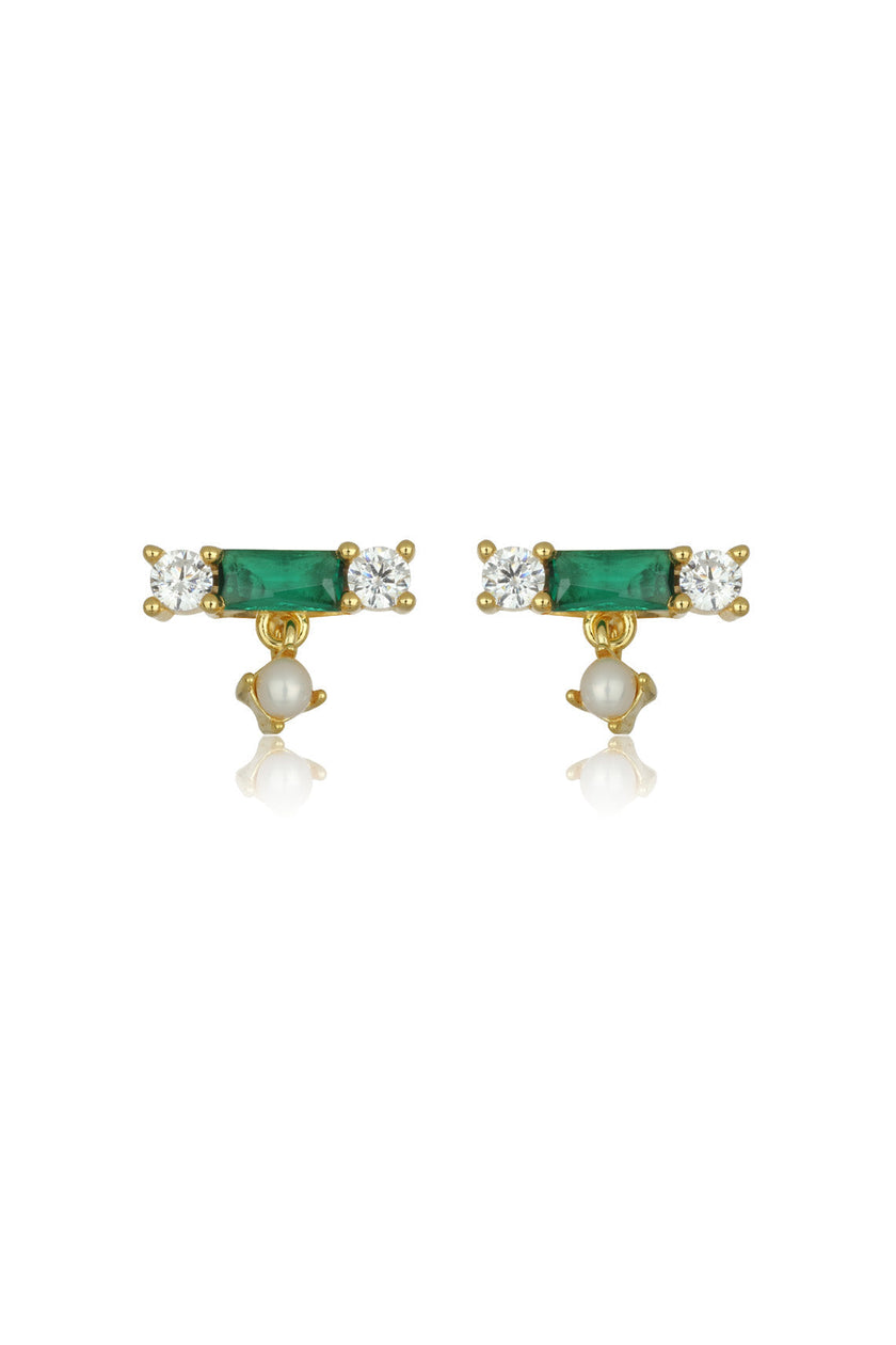 EMERALD ISLE FRESHWATER PEARL EARRINGS IN EMERALD AND GOLD