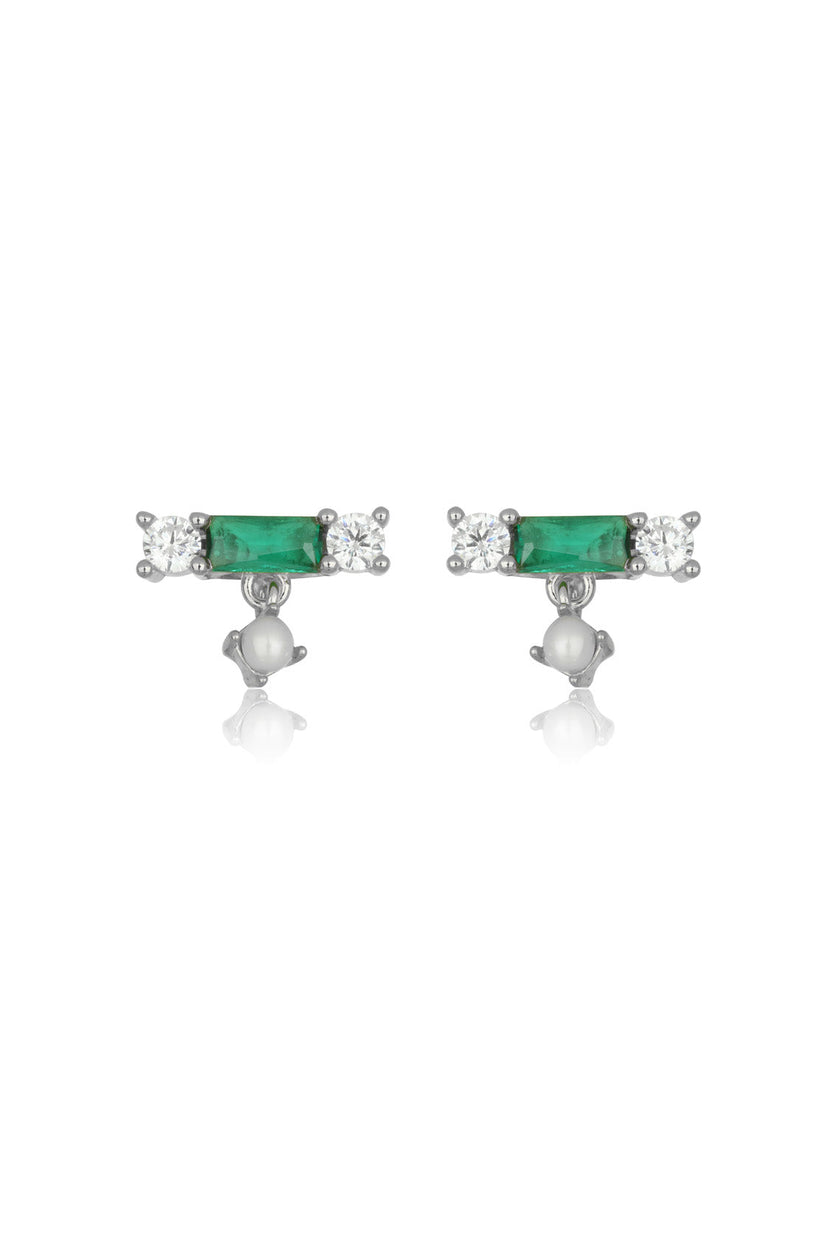 EMERALD ISLE FRESHWATER PEARL EARRINGS IN EMERALD AND SILVER