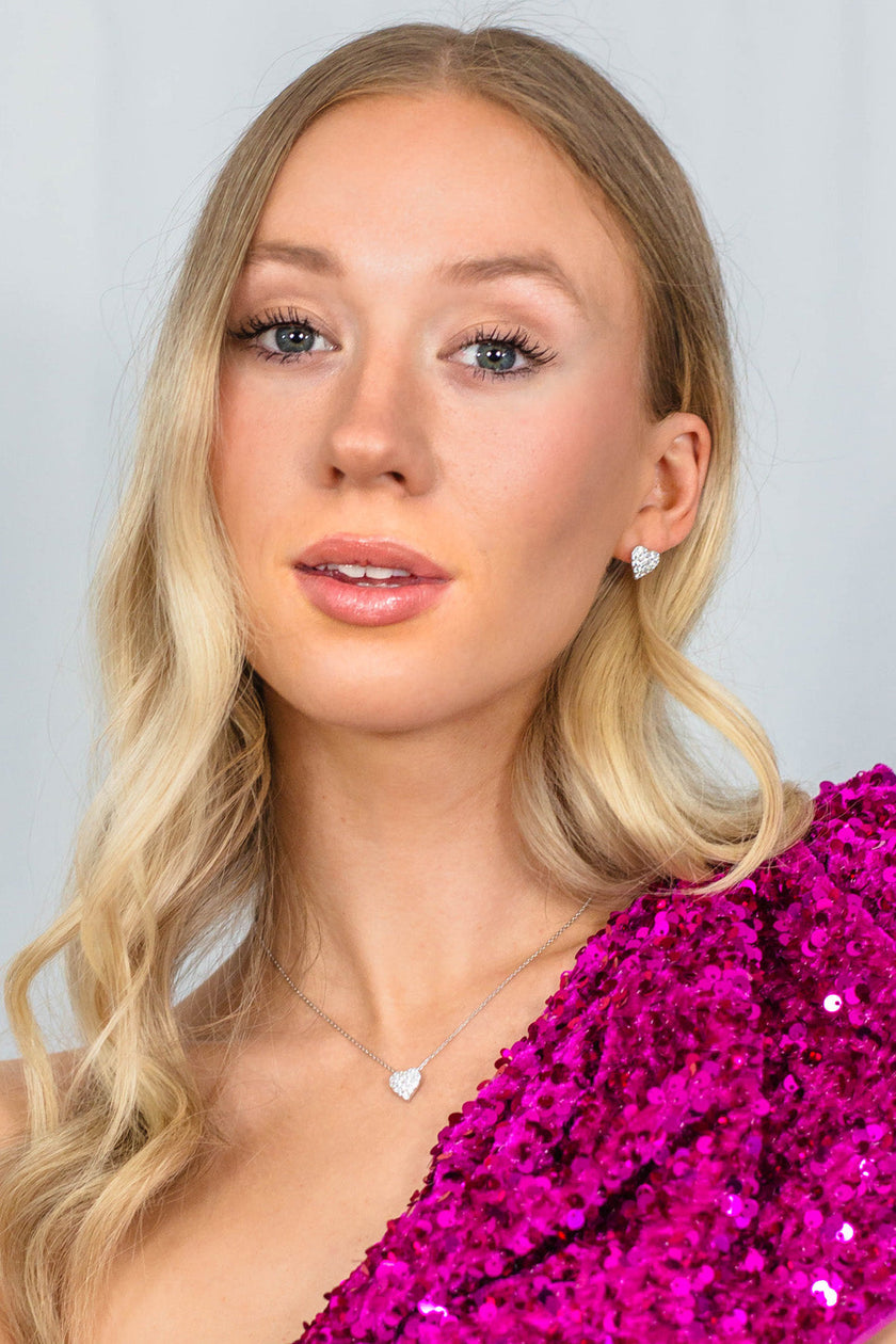 SWEETHEART SPARKLY HEART STUDS SILVER