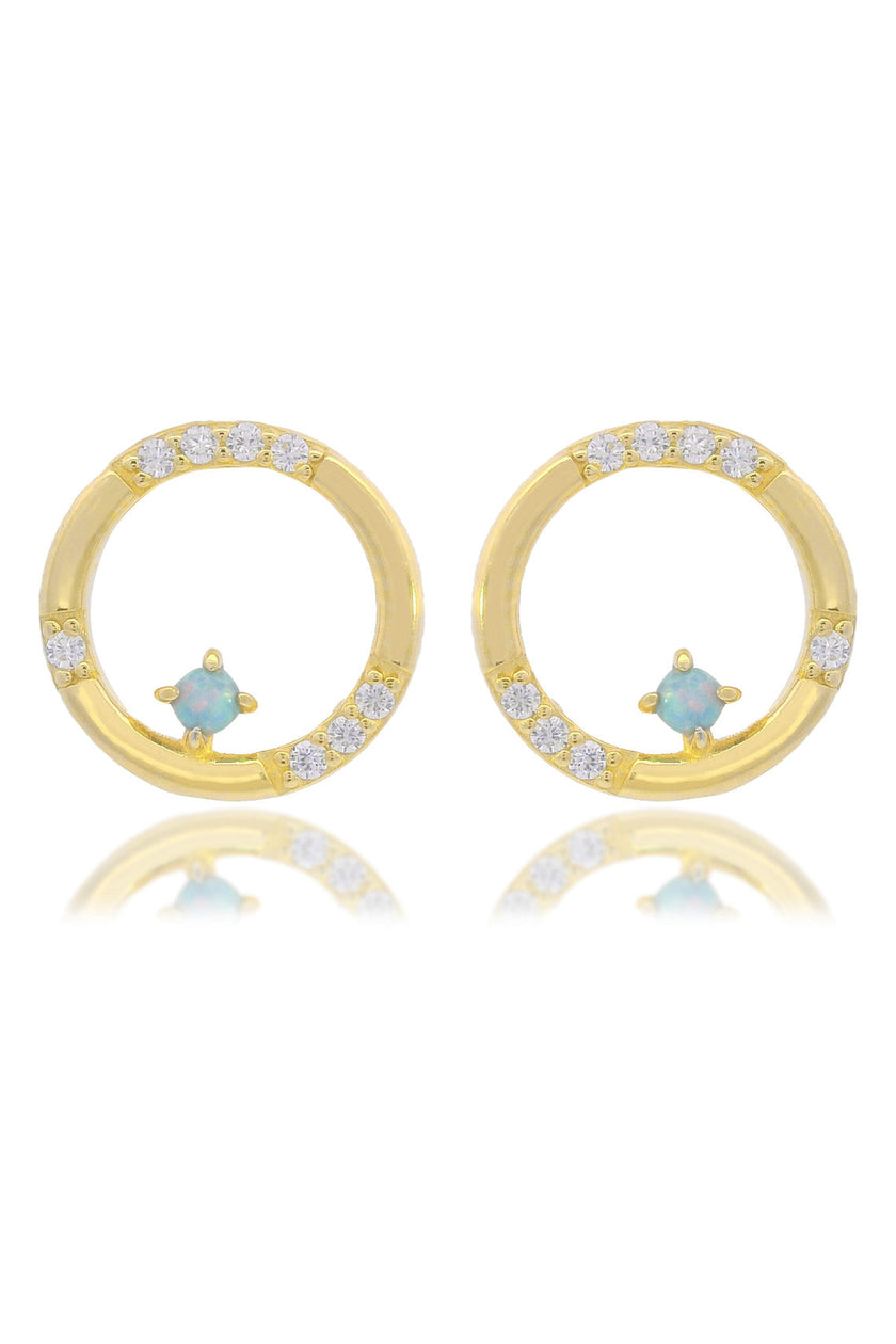 OPAL GLOW BLUE CREATED OPAL CIRCLE EARRINGS GOLD