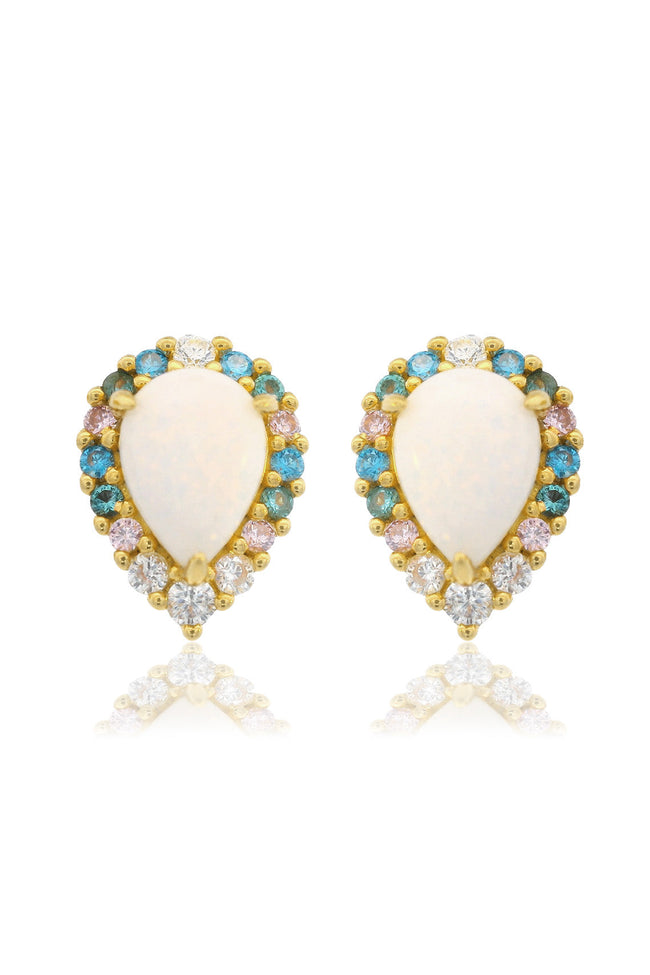 GEORGINI WISTERIA CREATED OPAL FLORIBUNDA STUD EARRINGS GOLD