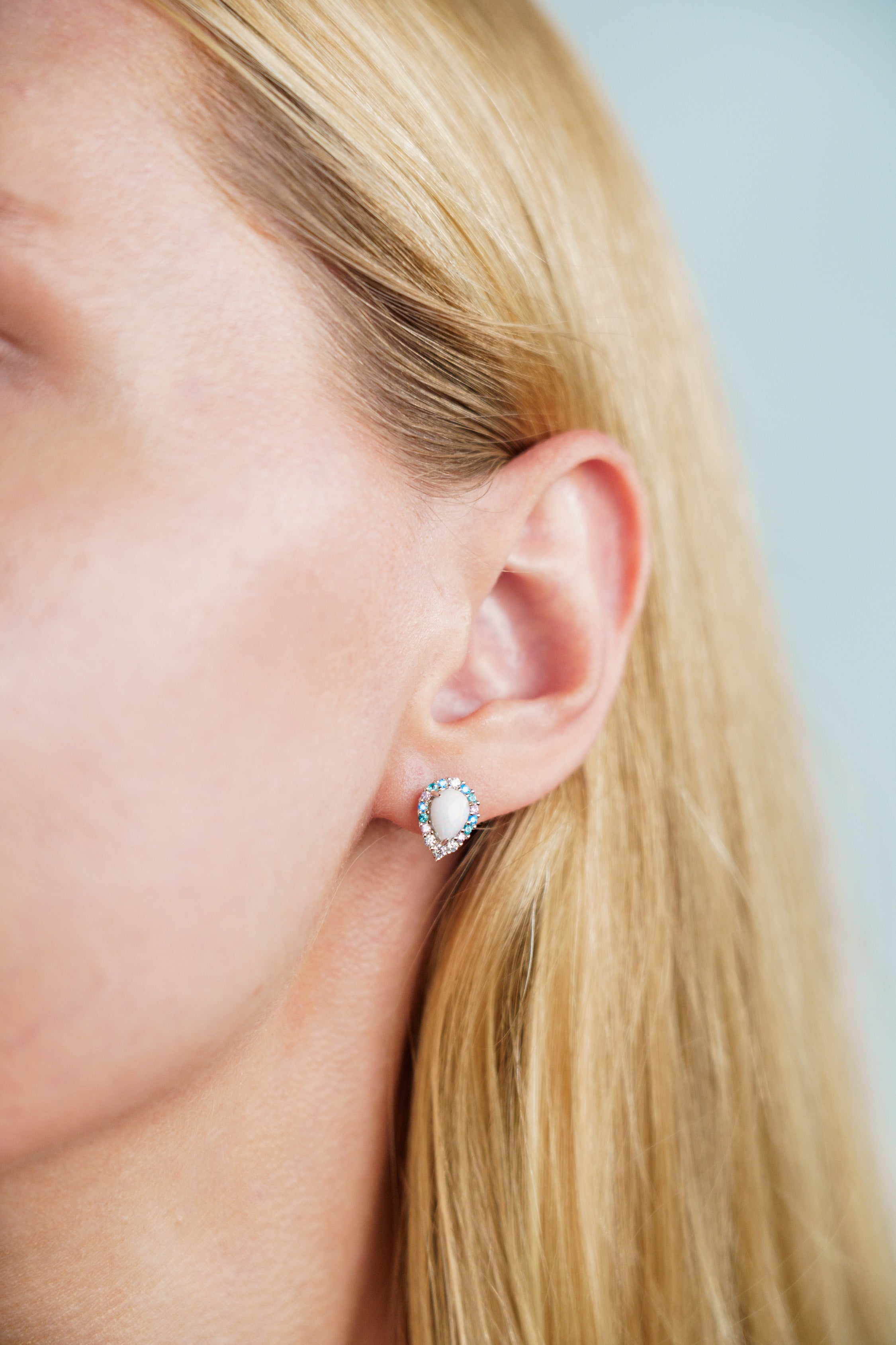 GEORGINI WISTERIA CREATED OPAL FLORIBUNDA STUD EARRINGS SILVER