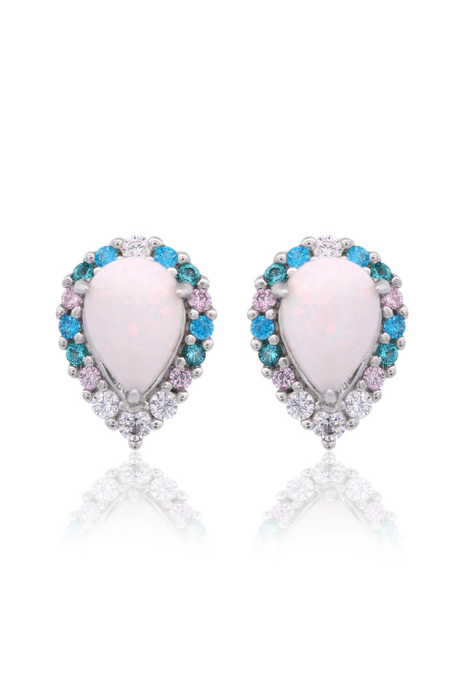 GEORGINI WISTERIA CREATED OPAL FLORIBUNDA STUD EARRINGS SILVER