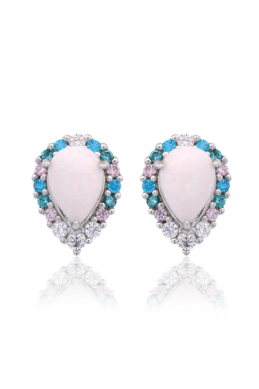 GEORGINI WISTERIA CREATED OPAL FLORIBUNDA STUD EARRINGS SILVER