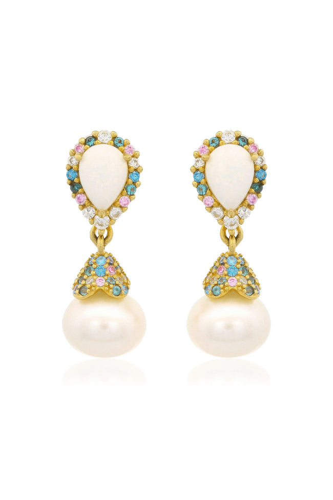 GEORGINI WISTERIA CREATED OPAL AND PEARL CASCADE EARRINGS GOLD