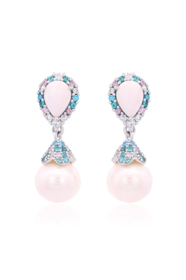 GEORGINI WISTERIA CREATED OPAL AND PEARL CASCADE EARRINGS SILVER
