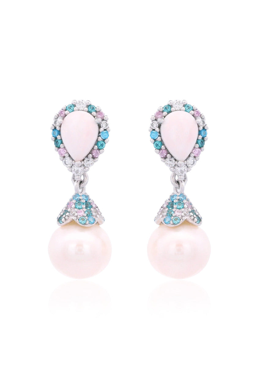 GEORGINI WISTERIA CREATED OPAL AND PEARL CASCADE EARRINGS SILVER