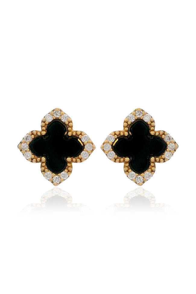 GEORGINI MIDNIGHT VELVET BLACK AGATE FAIRWATER STUD EARRINGS GOLD