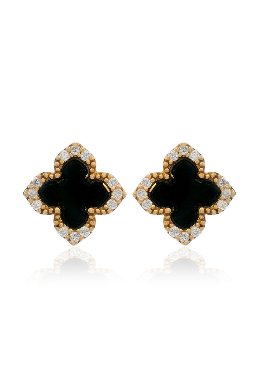 GEORGINI MIDNIGHT VELVET BLACK AGATE FAIRWATER STUD EARRINGS GOLD