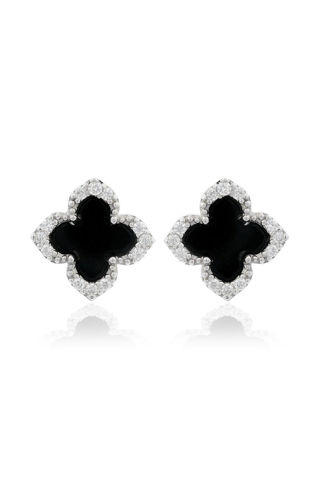GEORGINI MIDNIGHT VELVET BLACK AGATE FAIRWATER STUD EARRINGS SILVER