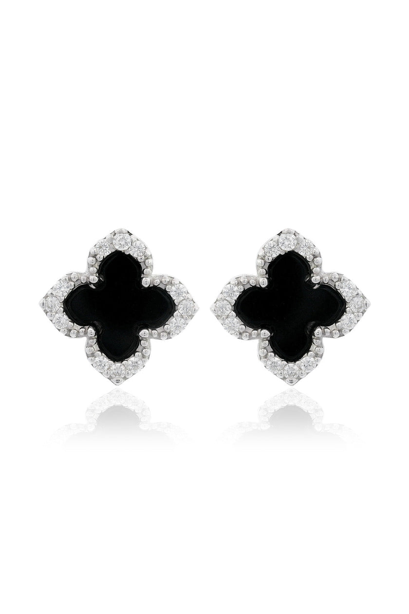 GEORGINI MIDNIGHT VELVET BLACK AGATE FAIRWATER STUD EARRINGS SILVER