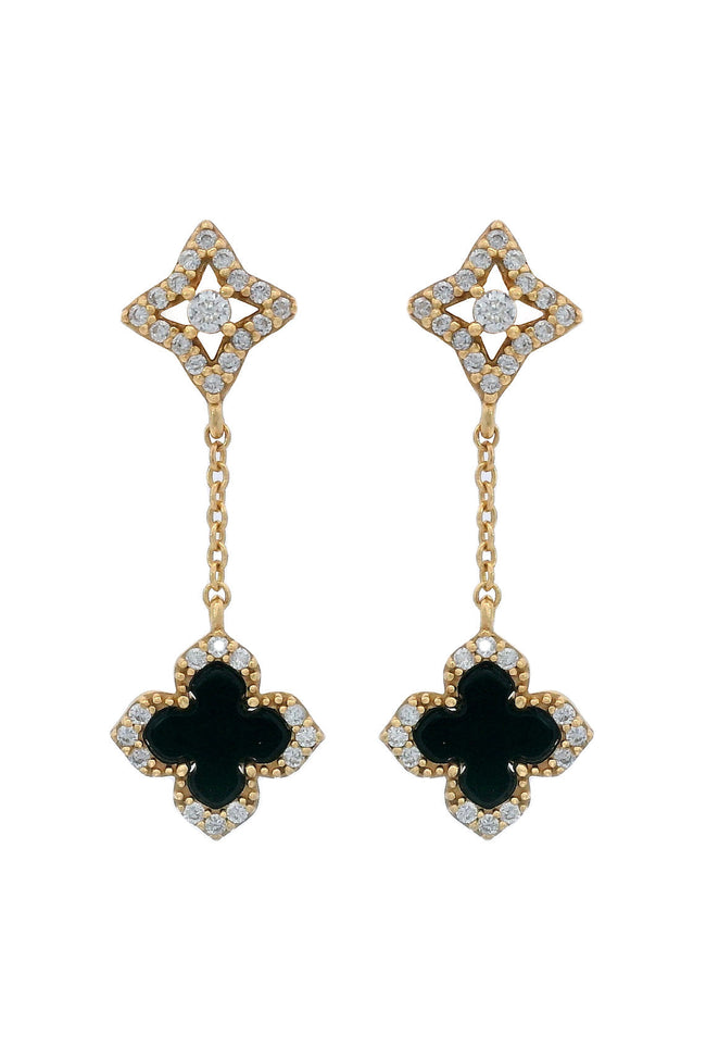 GEORGINI MIDNIGHT VELVET BLACK AGATE FAIRWATER DROP EARRINGS GOLD