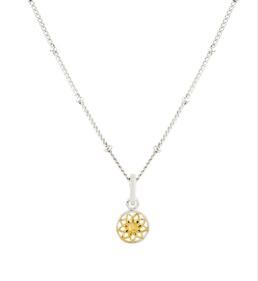 Floral Mandala Two-Tone Silver Gold Necklace