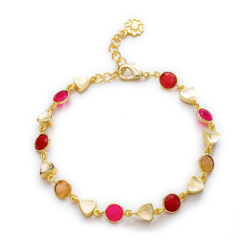 Sara Mixed Gemstone Bracelet: Fuchsia Onyx, Quartzite & Peach Moonstone