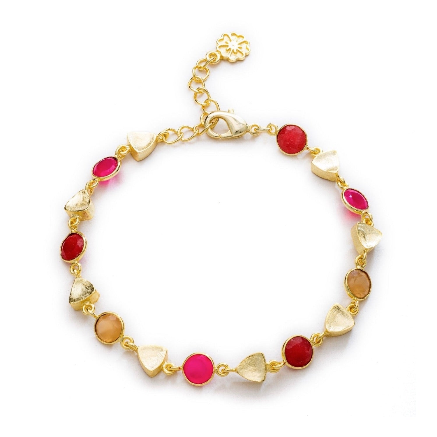 Sara Mixed Gemstone Bracelet: Fuchsia Onyx, Quartzite & Peach Moonstone