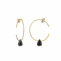Hera Wire Hoop Earrings with Teardrop Stone: Gold Black Onyx