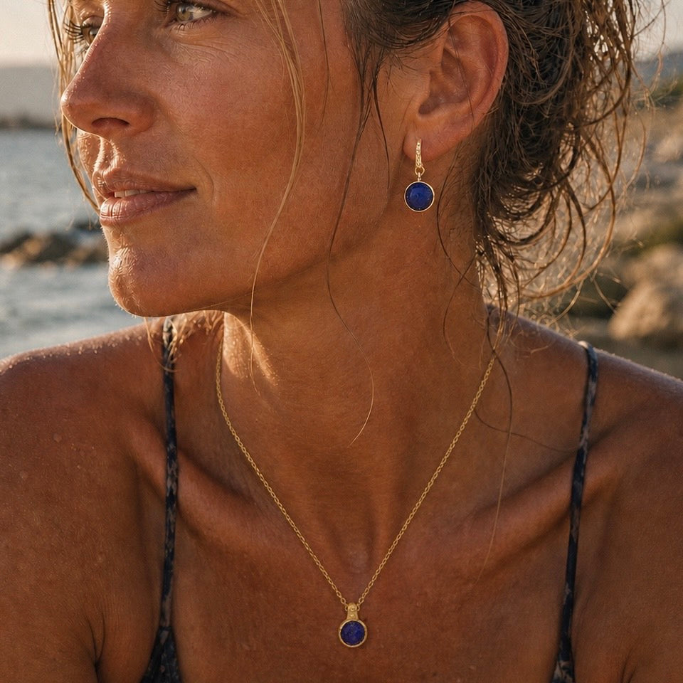 Charis Round Gemstone Earrings Lapis