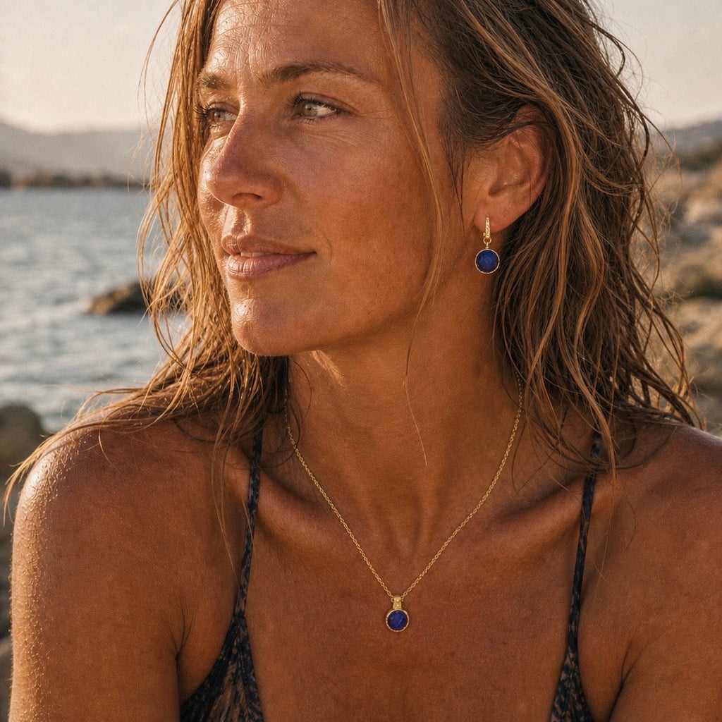 Charis Round Gemstone Necklace Lapis