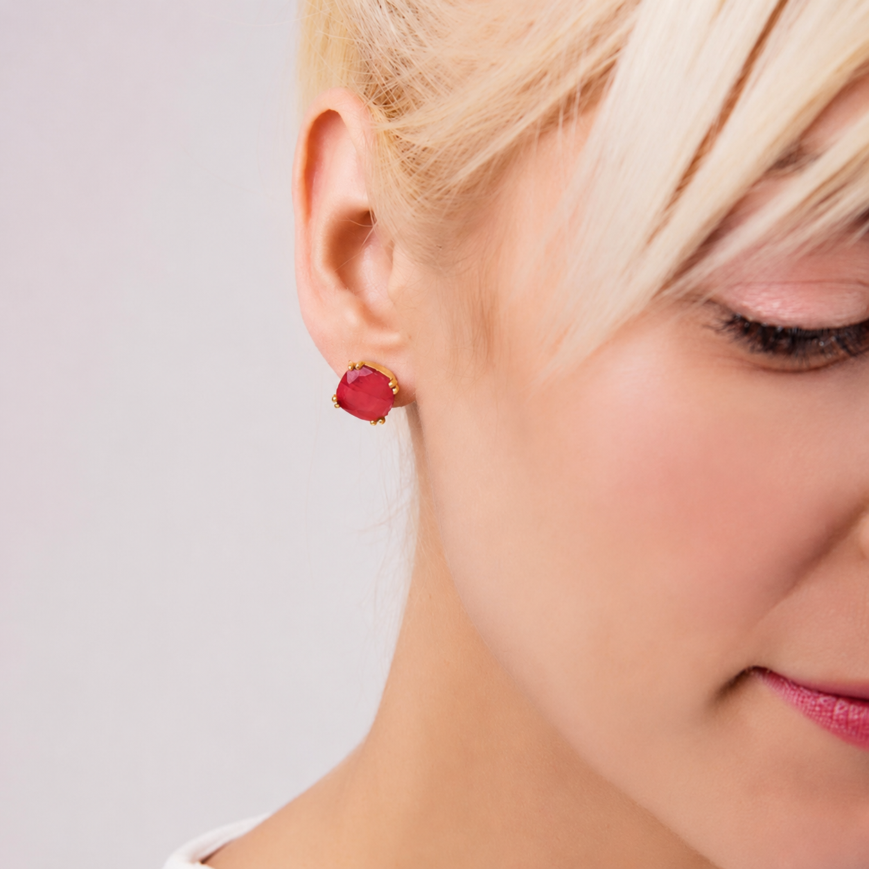 Iris Square Gemstone Studs Red Jade