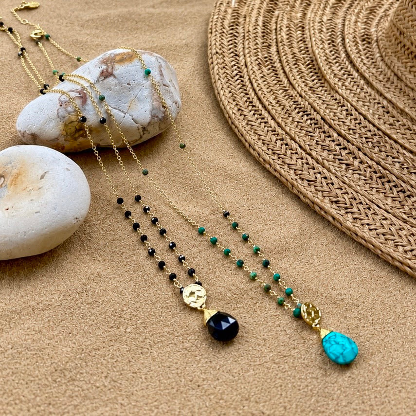 Classic Athena Kate Gemstone Rosary Chain Necklace Turquoise