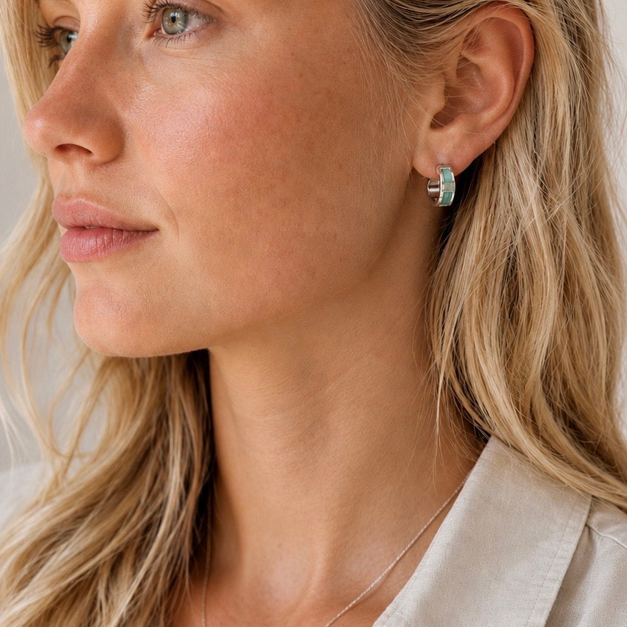 Cora Chunky Huggie Hoops Silver Pariba Onyx