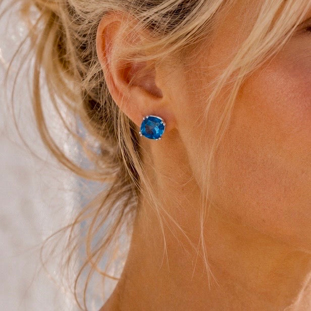 Iris Square Gemstone Studs Silver Iolite