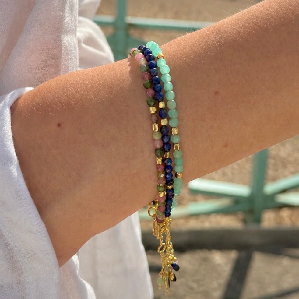 Milos Gemstone and Gold Bead Bracelet Amazonite