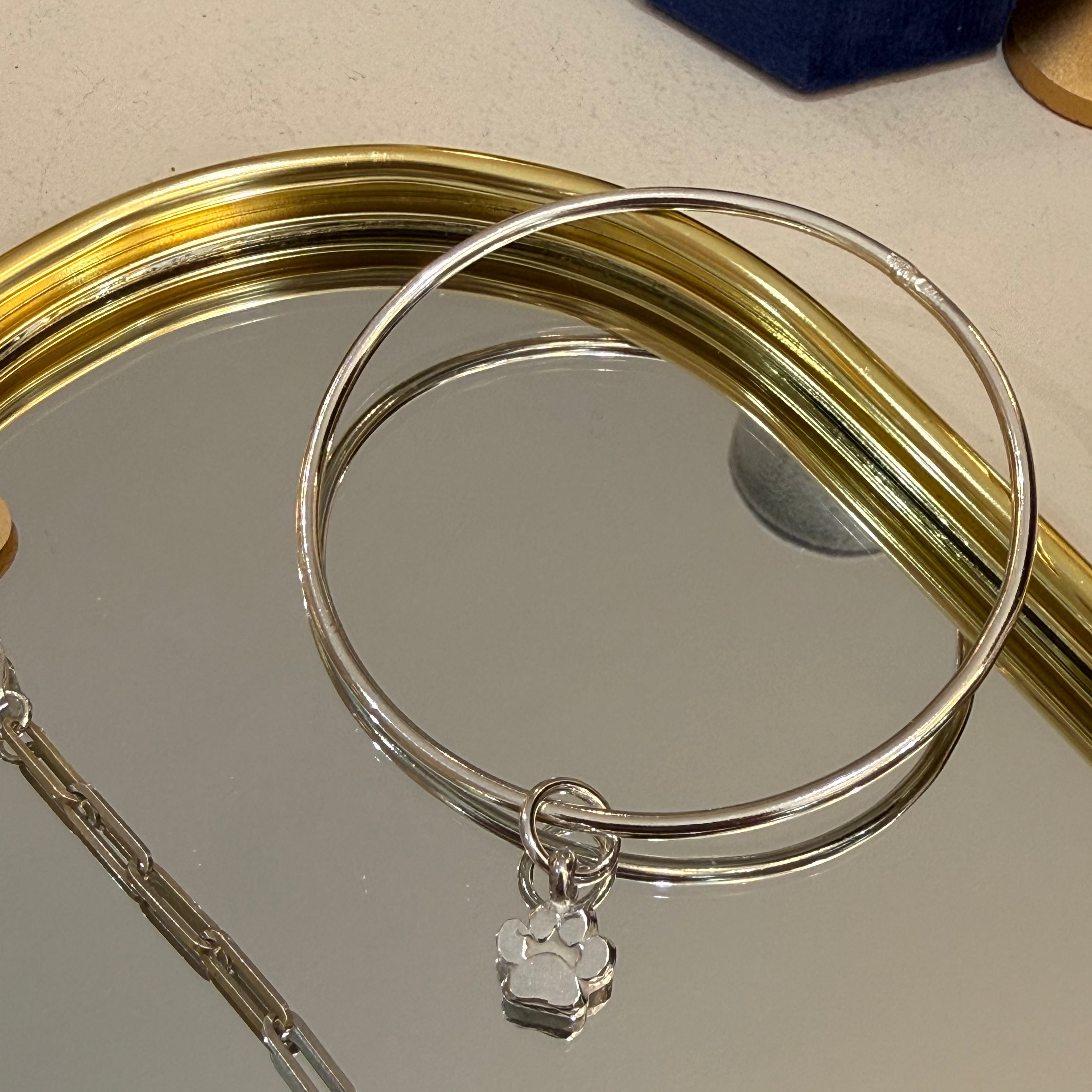 Silver Paw Charm Bangle