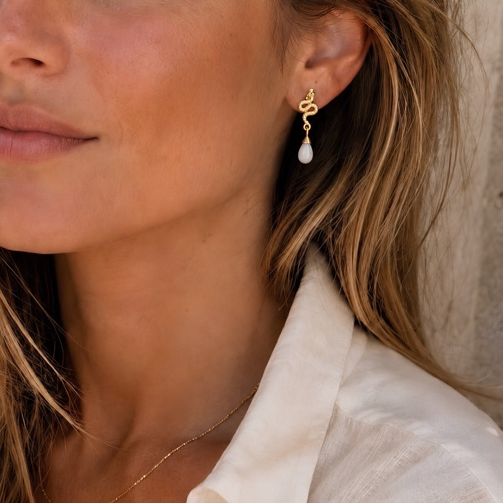 Medusa Small Gemstone Drop Earrings White Agate